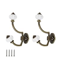 LWLWA Brass Hooks 2-Piece Set, Brass Coat Hooks with Screws, Vintage Antique Look Coat Hook, Space Saving, Suitable for Built-in Living Room, Bathroom, Bedroom, Hallway