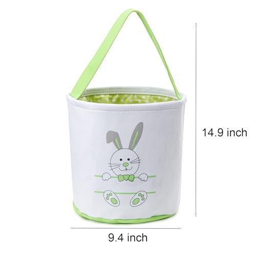 Image of CHOIEO Easter Bucket, Bunny Face Print Basket, Easter Basket with Handle, Blue+Green