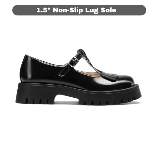 Black Platform Mary Janes for Women, Chunky Low Heel T-Strap Lug Sole Mary Jane Shoes, Cute Dressy School Girl (US Women Size 6-10)4