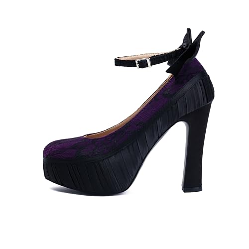 Elerhythm Women's Mary Jane Punk Closed Toe Lace Flower Elegantes Gothic Pumps Sweet Bow Platform High Heels Shoes2