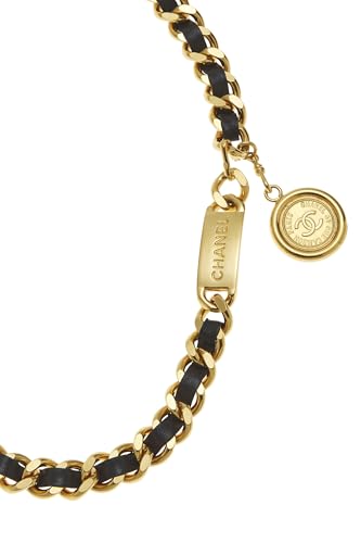 Pre-Loved Gold & Black Leather Chain Belt, Black2