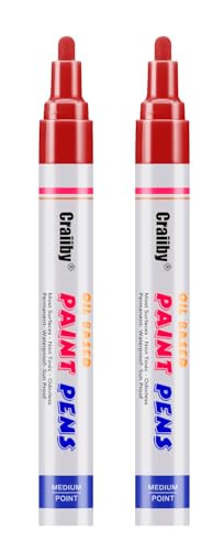 Image of Red Paint Markers, 2 Pack Oil-Based Waterproof Quick Dry Permanent Paint Pen Set for Rocks Painting, Wood, Fabric, Plastic, Canvas, Glass, Mugs, Metal, Tire, Stone, DIY Craft