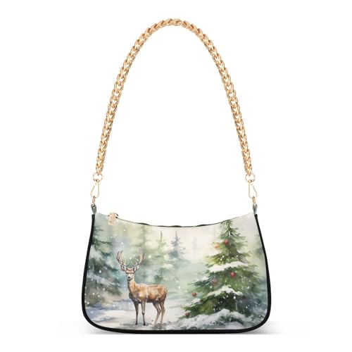 Shoulder Bags for Women Christmas Tree Deer Hobo Tote Handbag Small Clutch Purse with Zipper Closure