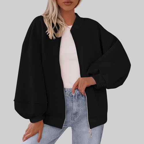JIEMUXIU Bomber Jacket Women Fall Fashion Oversized Zip Up Sweatshirt Jackets Casual Long Sleeve Streetwear Winter Outfits2