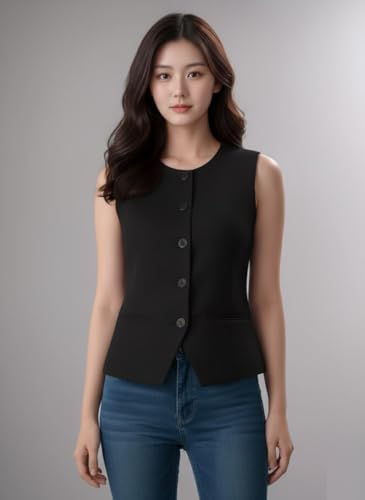 Image of ROCKSY Women Stretch Waistcoat - Sleeveless Lightweight Round Neck Premium Vest with 2 Pockets | Ideal for Formal, Office, Casual, Party