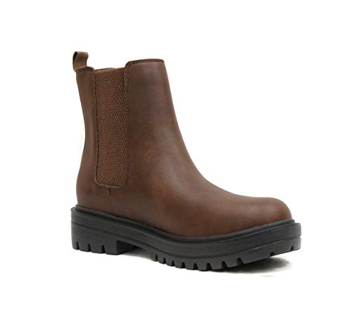 Image of Soda Pilot ~ Women Lug Sole Low Heel Chelsea Fashion Ankle Bootie w /Double Elastic Gore