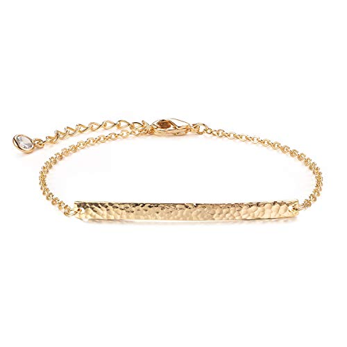 Loyata Gold Bar Bracelet Gold Hammered Curved 14K Gold Filled Dainty Chain Simple Jewelry Gift For Women #TOP18