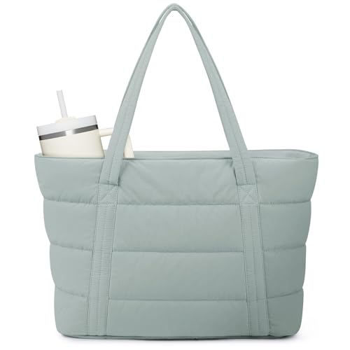 Image of Narwey Puffer Tote Bag for Women Girl, Puffy Travel Gym Shoulder Handbag
