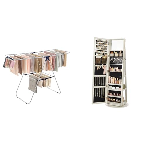 SONGMICS Clothes Drying Rack, 360° Swivel Jewelry Cabinet, ULLR52BU and UJJC006W01