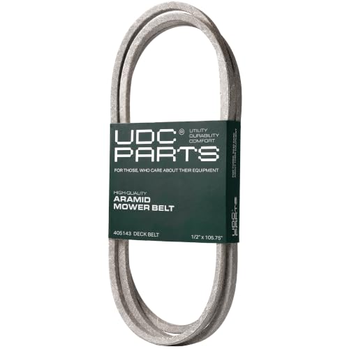 Image of UDC Parts 405143 Mower Deck Belt Replacement for Husqvarna 46 Inch YTH22V46 532405143 584453101 YTH20K46 YT46LS YTH21K46 YTA22V46 YTH2246 Poulan PP20VA46 Craftsman Ariens - Aramid Cord, 1 /2 inch x 105.75 inch