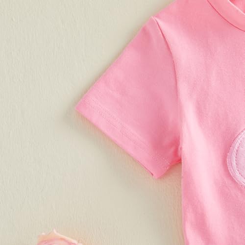 Image of Kayotuas Toddler Girl Summer Outfits Bow Embroidery Short Sleeve T-shirt and Sparkle Tutu Skirt Cute Sister Matching Dresses