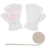 Tyqour 2Pcs Cat Paw Gloves Thermal Mittens for Women - White Winter Gloves with Furry Warm Kawaii Design - Costume Accessories for Christmas, Halloween Adults