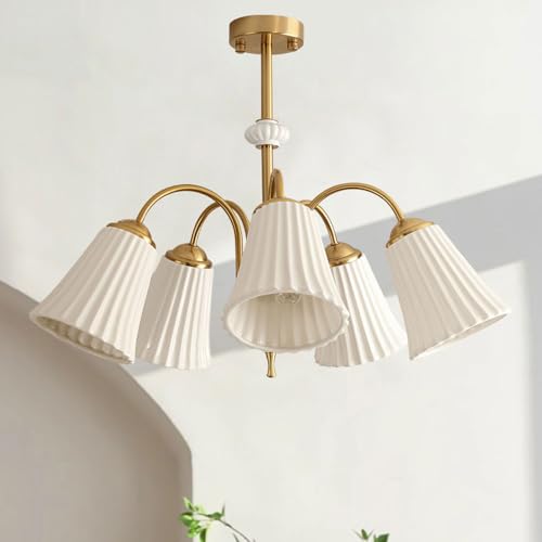 Suspension céramique blanche E27 lustre crème chambre 5 lampes