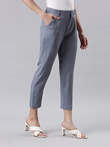Image of GO COLORS Solid Formal Crepe Pants for Women | Mid Rise, Side Pocket