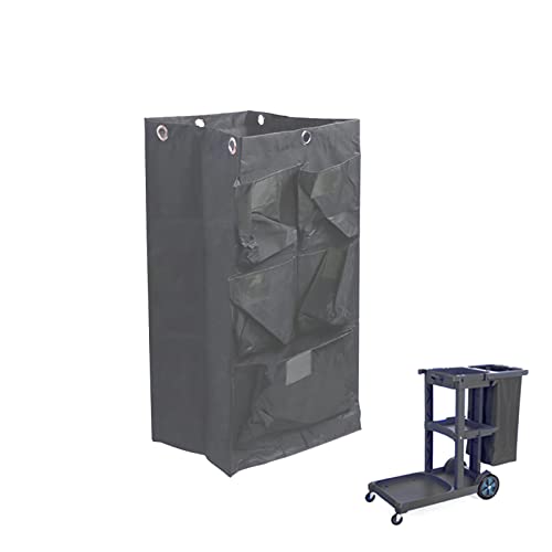 Image of Replacement Janitorial Cart Bag, High Capacity Waterproof Thickened Housekeeping Commercial Janitorial Cleaning Cart Bag with 6 Brass Grommets - 25 Gallon (Black with 5 Pockets)