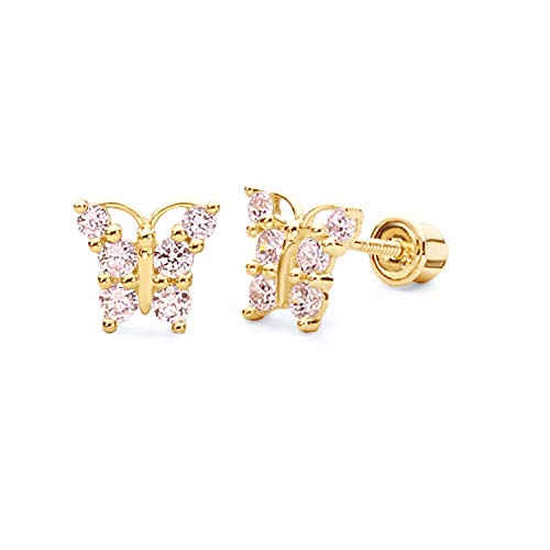 Wellingsale 14K Yellow Gold Polished Butterfly Stud Earrings With Screw Back