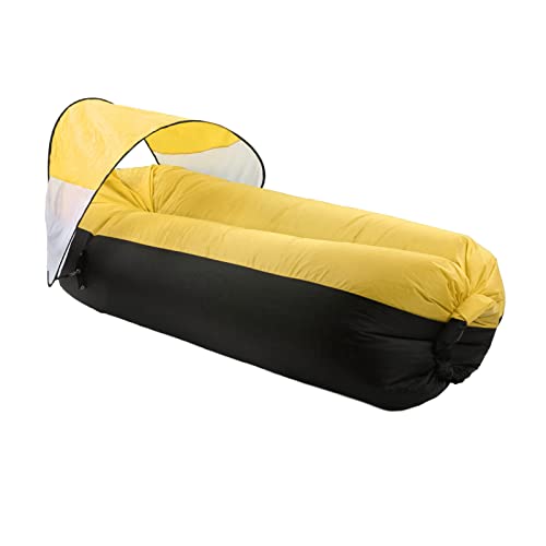 CHICIRIS Inflatable Lounger Air Sofa, 210T Tear Plaid Inflatable Sofa for Camping (Black Plus Yellow)