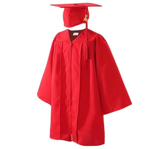 Traje de graduación juvenil | Gorra y vestido de graduación para niños | Conjunto de uniforme de graduación escolar | Bata de graduación 2025 con |, Rojo, 27 yards.