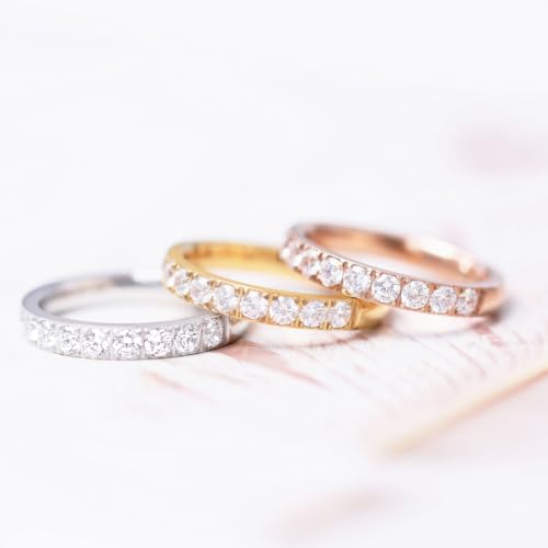 TIGRADE 3mm Women Titanium Engagement Ring Half Cubic Zirconia Eternity Wedding Band Size 3-133