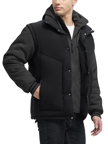 JAWERU Winter Coats For Men Winter Jackets Water Resistant Warm Thicken Insulated Hooded Windproof Coat 7195-Black/Charcoal Grey-L
