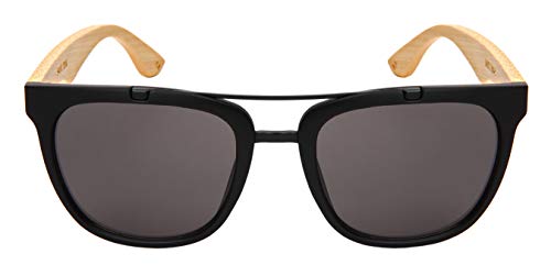Edge I-Wear Wood Bamboo Horn Rimmed Aviator Sunglasses for Men Women with Double Crossbar 540817BM-SD-12