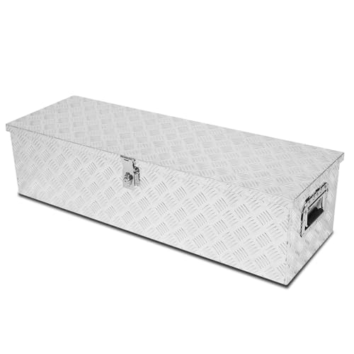 confote 39 Inch Truck Tool Box Aluminum Stripes Truck Bed Tool box for Truck,Pickup,RV,Trailer,Waterproof Storage Organizer with Side-Handles,Lock and Keys-Silver