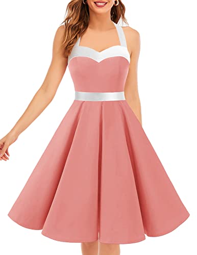 Image of DRESSTELLS Women's Vintage 1950s Cocktail Dress, Retro Tea Party Halter Swing Dresses