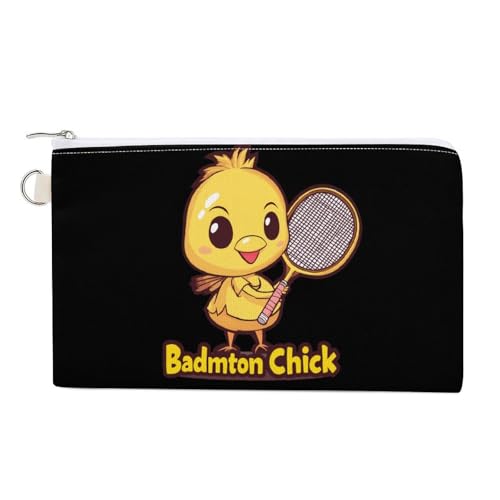 Badminton Chick Chicken Birdie Coin Purse Canvas Change Pouch Portable Pocket Wallet Mini Storage Bag with Zippered Keychain