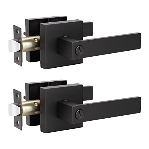 KNOBWELL 2 Pack Heavy Duty Privacy Door Lever Door Handle(Thumb Turn Inside Lock) for Bedroom or Bathroom with A Matte Black Finish, Left or Right Handing 2.07 lb One Lever