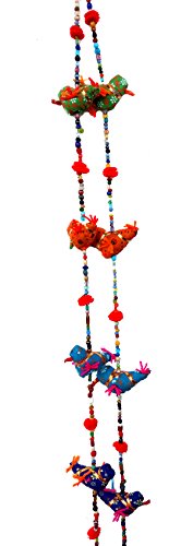 Door Hanging Decorative Cotton Birds in Vibrant Color Stringed with Beads and Bell 5-Bird Bell Tota Traditional Indian Hanging Decoration 2 Layer