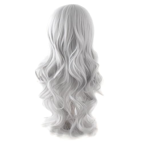 Image of MapofBeauty 24 Inch Long Wavy Side Bangs Anime Cosplay Wig, Silver Grey | 60 cm Synthetic Fiber Wig, Women, Charming, Party