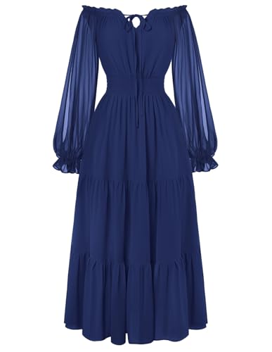 Image of Scarlet Darkness Women Renaissance Off Shoulder Long Sleeve Smocked Waist Tiered Long Maxi Dress