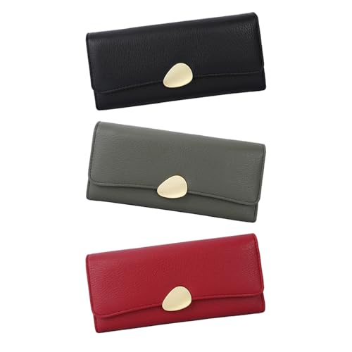 Leather Wallet for Women, Large Capacity Trifold Hand Bag, Credit Card Holder Purse Ladies with ID/Photo Window & Zipper Coin Pocket (Red)4