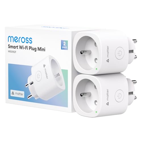 Meross Prise Connectée Matter (Type E), 16A Prise WiFi Compatible avec Apple HomeKit, Alexa, Google Home et Home Assistant, Mesure d'Énergie pour Panneau Solaire Photovoltaïque, 2 Pièces