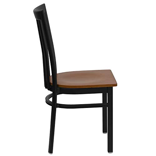 Image of Flash Furniture 4 Pack HERCULES Series Black School House Back Metal Restaurant Chair - Cherry Wood Seat