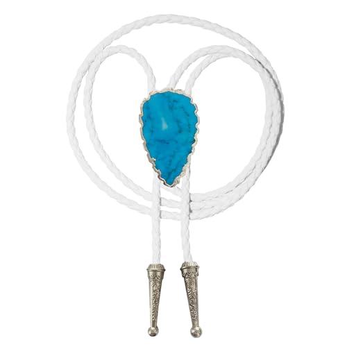 Image of Daisy Del Sol Bolo Tie Turquoise Stone Braided Vegan Faux Leather Silver Tips Handmade Necklace Adjustable Boho Western Jewelry