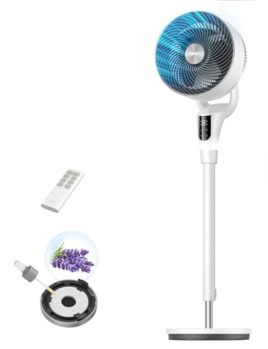 DREO Fan for Bedroom, 2026 Upgraded, 90ft Airflow, 20dB Quiet Fan, 90° Oscillating Standing Fan for Whole Room, DC Motor, 8+H Speeds, 3 Modes, 38-42'' Adjustable Height, 8H Timer, 105° Manual Vertical