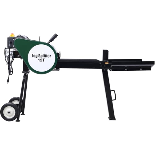 Electric Log Splitter Kinetic 12 Ton, Flywheel Wood Cutter with 2HP Motor, Ø15 Log Capacity, with Log Catcher and 8' Wheels and Carry Handle