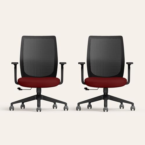 Image of Interio by Godrej Curv Premium Mesh Wide Back Ergonomic Chair for Work from Home /Study | 1 Year Warranty | Height Adjustable Chair | Heavy Duty PP Base | DIY Installation (Set of 2, Milan Red)