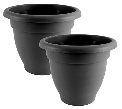 Muddy Hands Large Black Plastic Plant Pot Indoor Home Outdoor Garden Round Flower Tree Planter (Pack of 2-40cm)