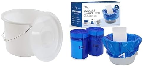 DMI Bedside Commode Replacement Bucket + DMI 60 Count Universal Bedside Commode Liners with Absorbent Pads
