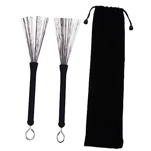 GALPADA 1Pair Retractable Drum Wire Brushes Drum Brushes with Handle Drawstring Bag for Jazz Rock Folk Drummers Drum Sticks for Comfortable