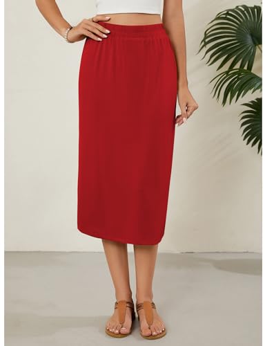 Image of Naggoo Midi Skirts for Women Summer Elastic High Waisted Basic Straight Skirt with Slit