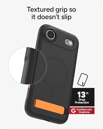 Image of ZAGG Sedona Snap Case with Kickstand for iPhone Air - Flood Black, Drop Protection (13ft /4m), Multi-Layer Protection, with Camera Button, MagSafe Phone Case with Impact-Absorbing Bumpers