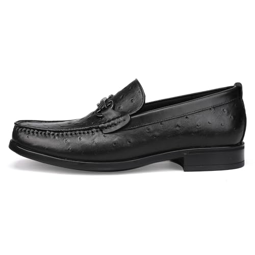 Genuine Leather Men'Loafers Slip-on Penny Loafer Formal Dress Shoes for Men，Ostrich Pattern4