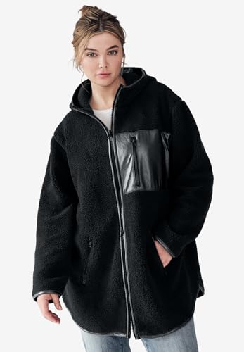 ellos Plus Size Zip Front Hooded Sherpa Jacket3