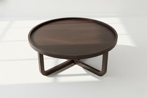 Image of Sheeshsam Wooden Center Coffee Table - Solid Wooden Round Coffee Table for Living Room - Tea Table Teapoy Center Piece for Home Sofa Round Center Table for Living Room (Walnut, Kyle1)