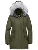 Soularge Women's Plus Size Winter Quilted Waterproof Coat with Detachable fur Hood (Army green, 1X)