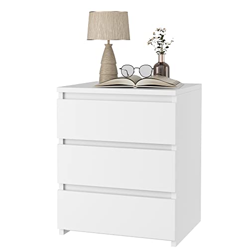 Nightstand for Bedroom, Modern Bedside Table with 3 Drawers, White Night Stand End Table Sofa Table for Living Room Small Space, 17.7L*15W*21.7H Inch, White Nightstand for Bedroom, Modern Bedside Table with 3 Drawers, White Night Stand End Table Sofa Table for Living Room Small Space, 17.7L*15W*21.7H Inch, White