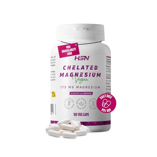 HSN Magnesio Bisglicinato 350mg (Mineral Elemental por dosis diaria) | 180 Cápsulas Vegetales | Suplemento de Magnesio Quelado Vegano Sin Gluten, No-GMO
